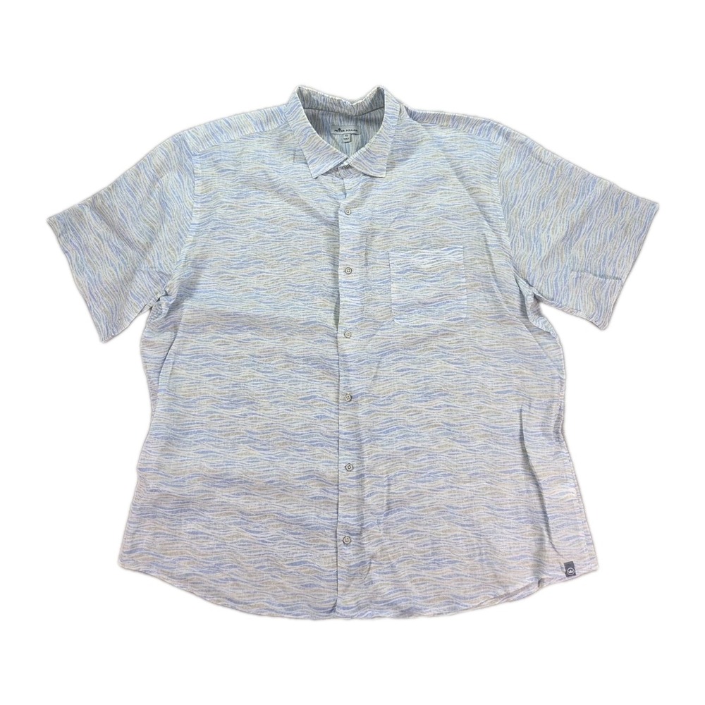 Peter Millar Linen Shirt Mens XL‎ Wave Print Short Sleeve